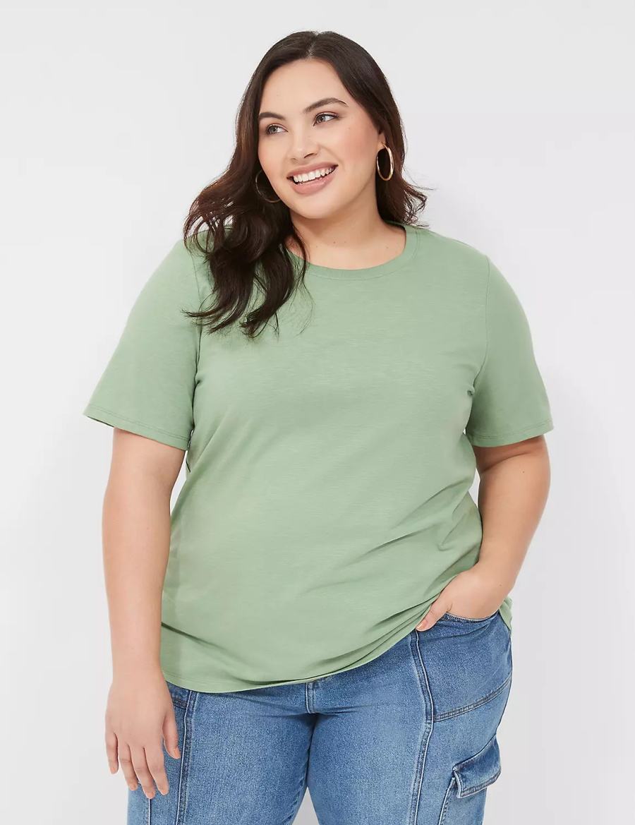 μπλουζακια γυναικεια Lane Bryant Perfect Sleeve Crew-Neck Tee ανοιχτο πρασινο | AQA373HH