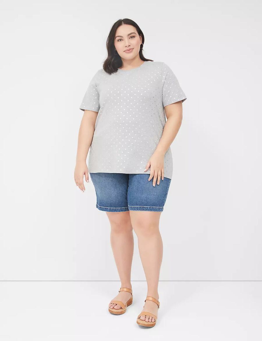 μπλουζακια γυναικεια Lane Bryant Perfect Sleeve Crew-Neck Tee γκρι | RUW965GZ