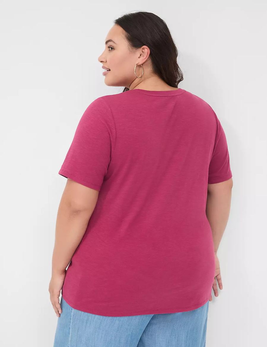 μπλουζακια γυναικεια Lane Bryant Perfect Sleeve Crew-Neck Tee μπορντο | ISL2050LH