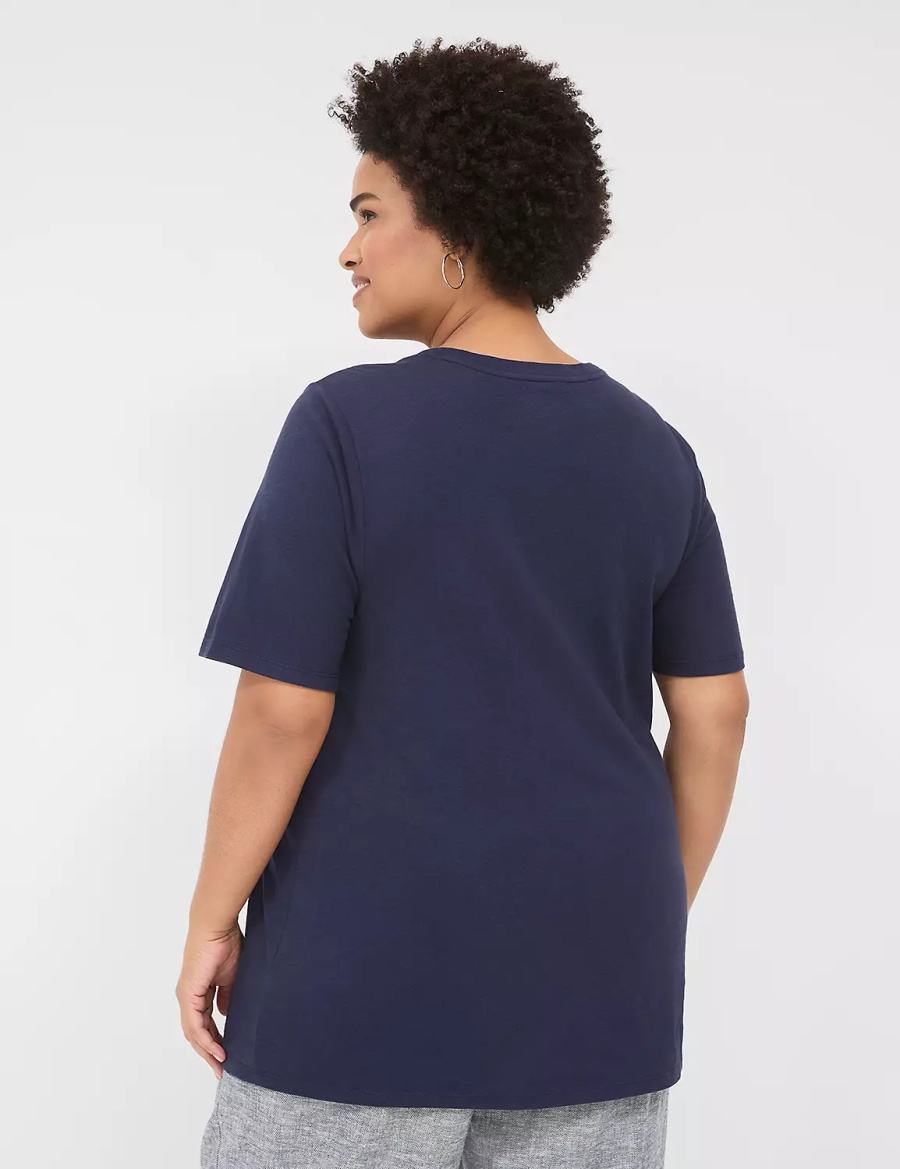 μπλουζακια γυναικεια Lane Bryant Perfect Sleeve Crew-Neck Tee μπλε | QKL358UI