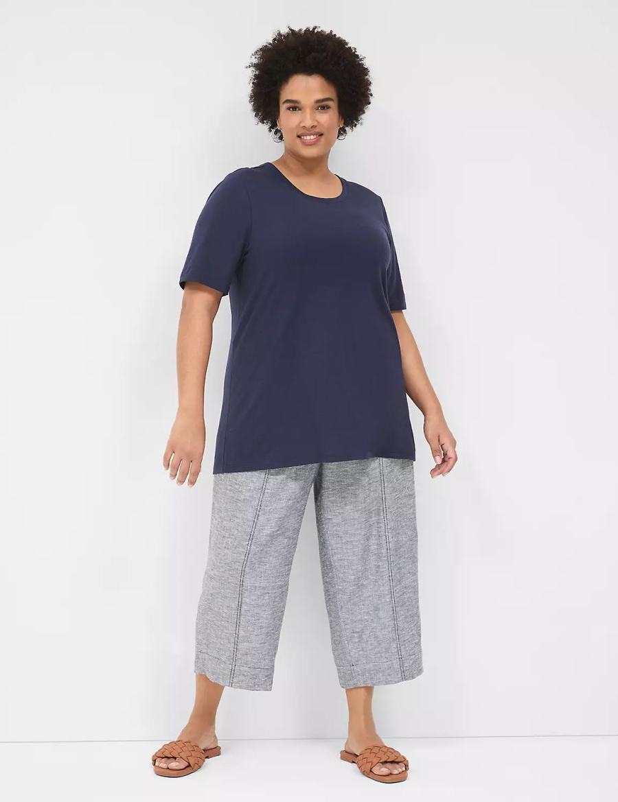 μπλουζακια γυναικεια Lane Bryant Perfect Sleeve Crew-Neck Tee μπλε | QKL358UI