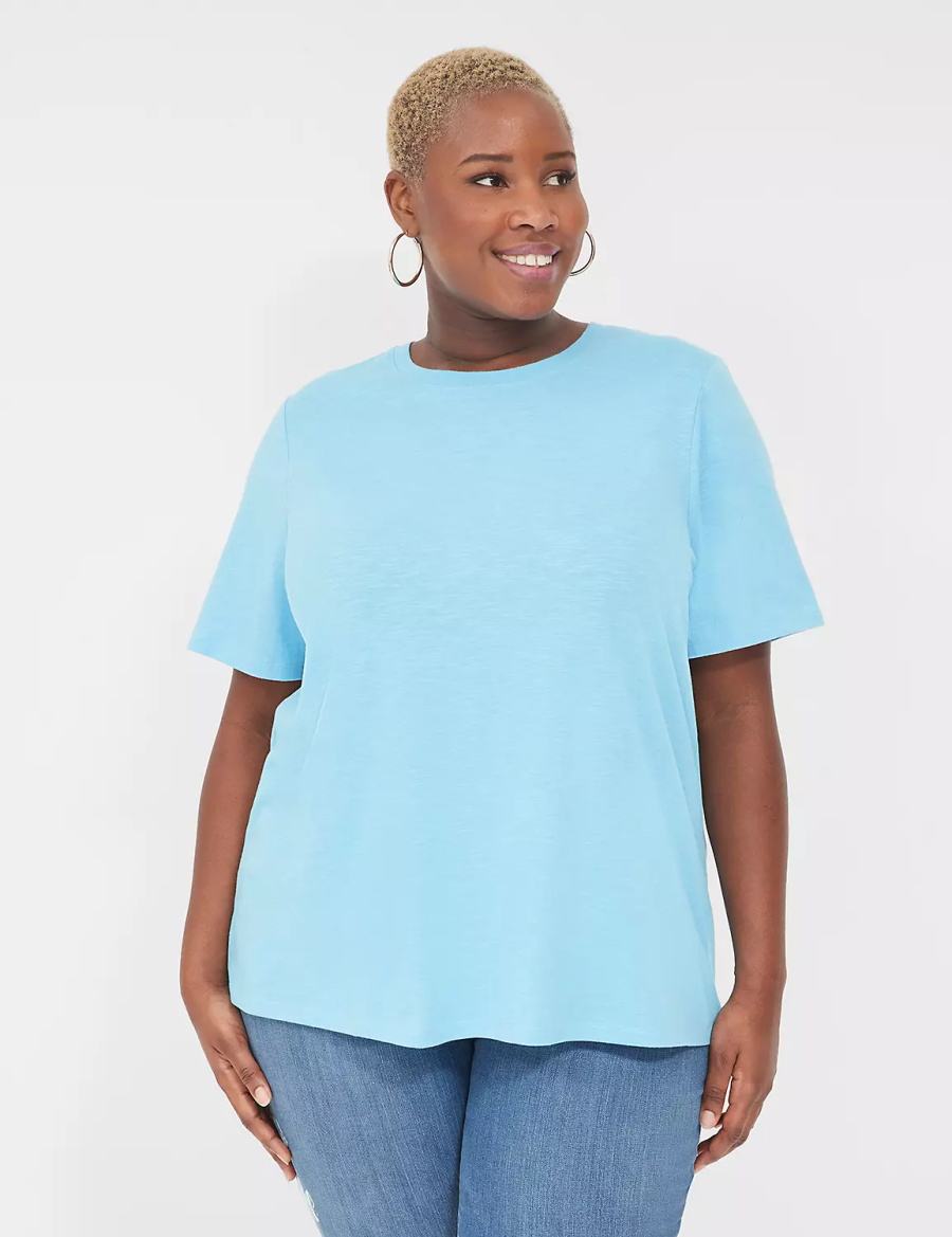 μπλουζακια γυναικεια Lane Bryant Perfect Sleeve Crew-Neck Tee μπλε | DWM5262XJ