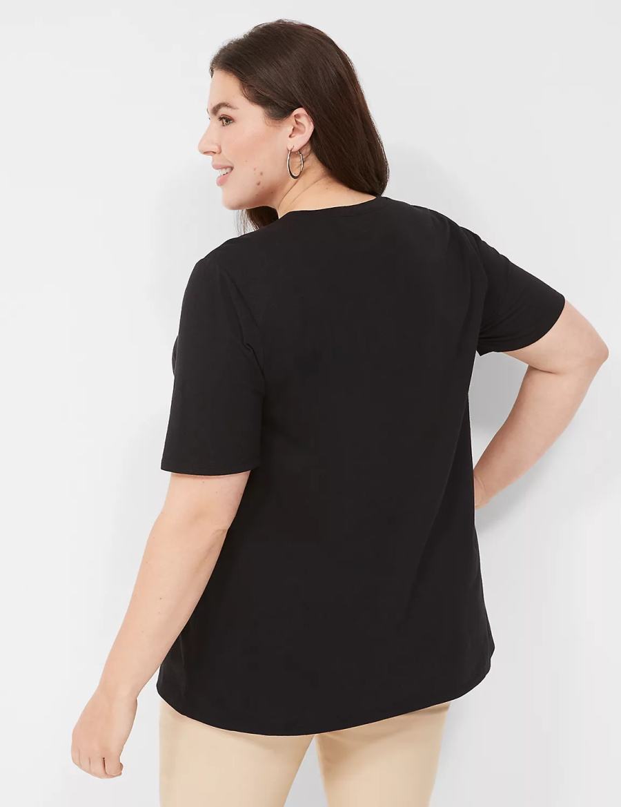 μπλουζακια γυναικεια Lane Bryant Perfect Sleeve Crew-Neck Tee μαυρα | ULC337KO