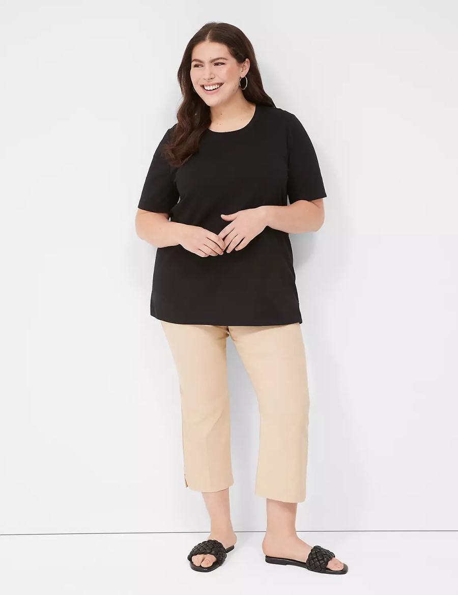 μπλουζακια γυναικεια Lane Bryant Perfect Sleeve Crew-Neck Tee μαυρα | ULC337KO