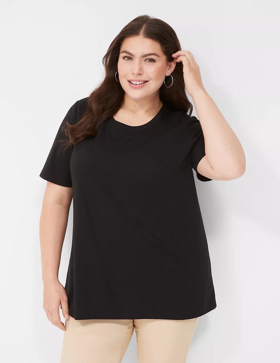 μπλουζακια γυναικεια Lane Bryant Perfect Sleeve Crew-Neck Tee μαυρα | ULC337KO