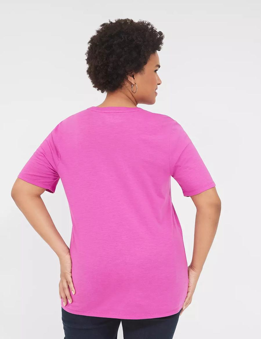 μπλουζακια γυναικεια Lane Bryant Perfect Sleeve Crew-Neck Tee μωβ | RXB1919WR