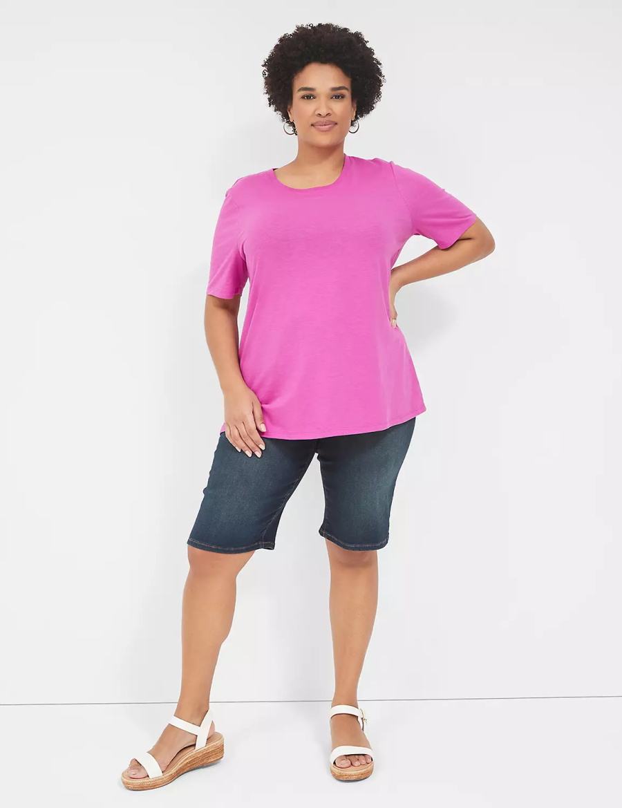 μπλουζακια γυναικεια Lane Bryant Perfect Sleeve Crew-Neck Tee μωβ | RXB1919WR