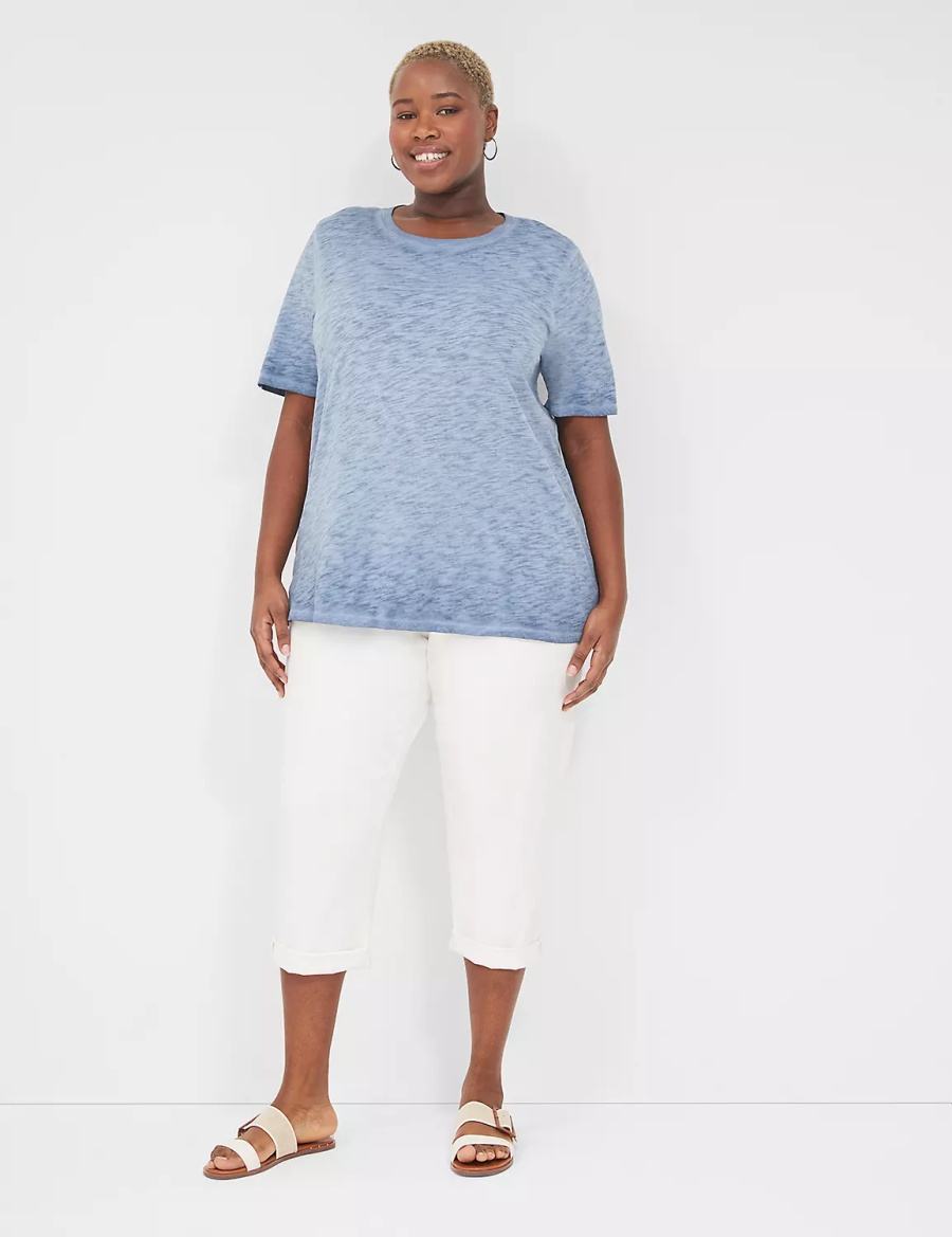 μπλουζακια γυναικεια Lane Bryant Perfect Sleeve Crew-Neck Wash Tee μπλε | SUW7281IK