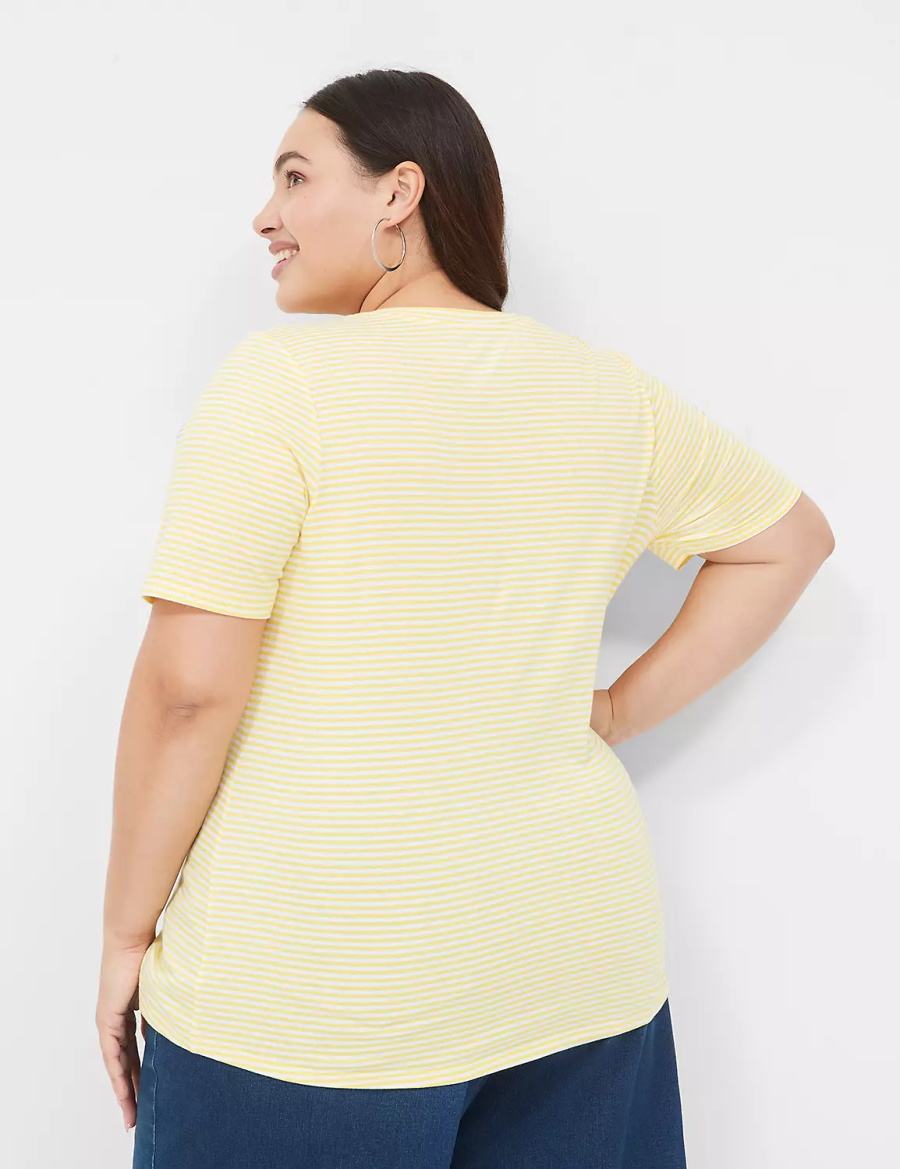 μπλουζακια γυναικεια Lane Bryant Perfect Sleeve V-Neck Tee κίτρινα | KRQ6147MS