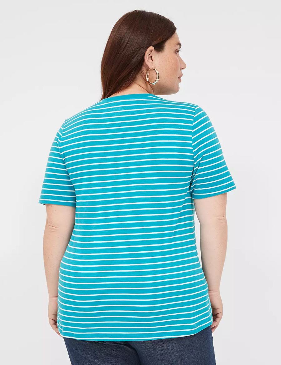 μπλουζακια γυναικεια Lane Bryant Perfect Sleeve V-Neck Tee τυρκουάζ | OKD8765FH