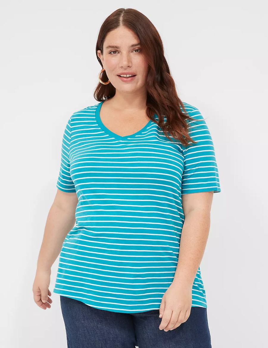 μπλουζακια γυναικεια Lane Bryant Perfect Sleeve V-Neck Tee τυρκουάζ | OKD8765FH