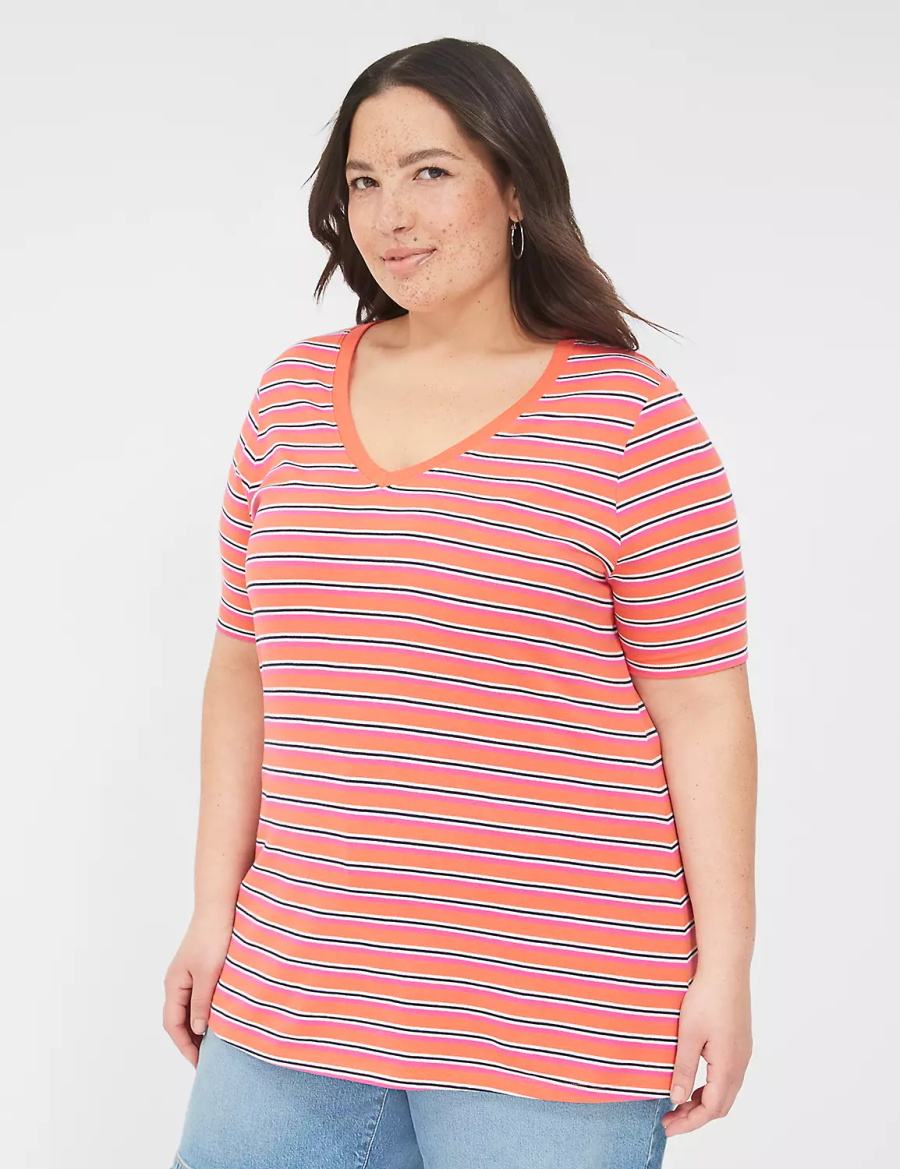 μπλουζακια γυναικεια Lane Bryant Perfect Sleeve V-Neck Tee πορτοκαλι | FAH3352LT