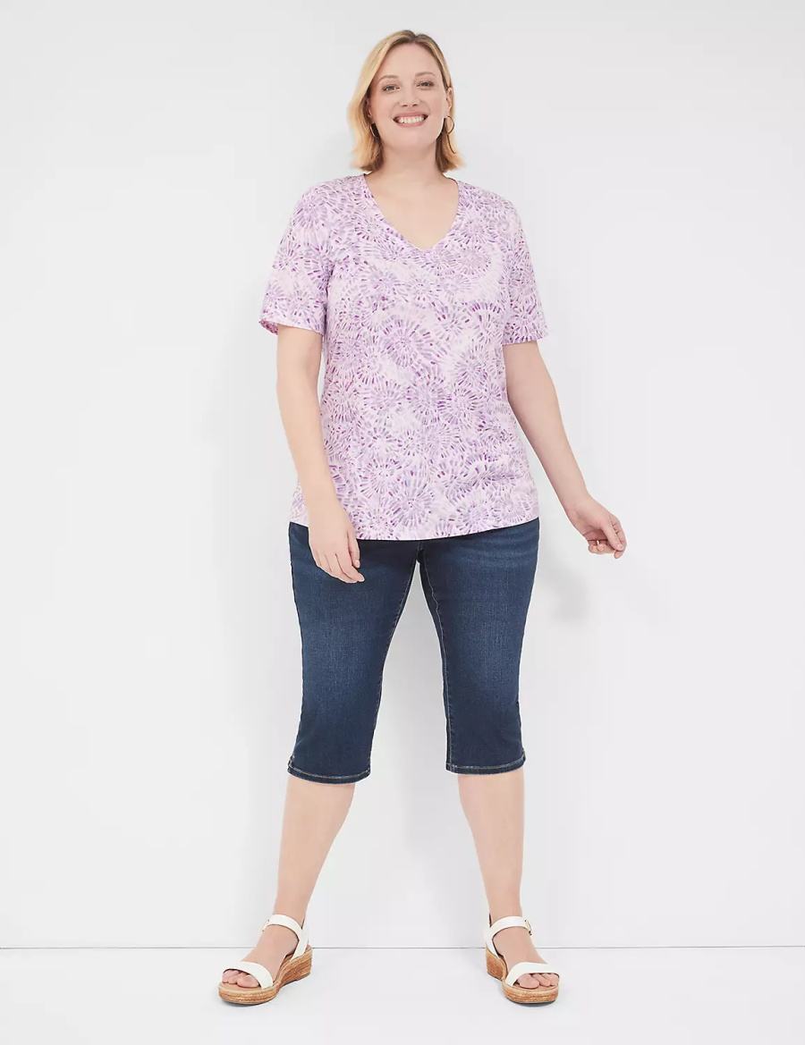 μπλουζακια γυναικεια Lane Bryant Perfect Sleeve V-Neck Tee μωβ | IUQ6265NO