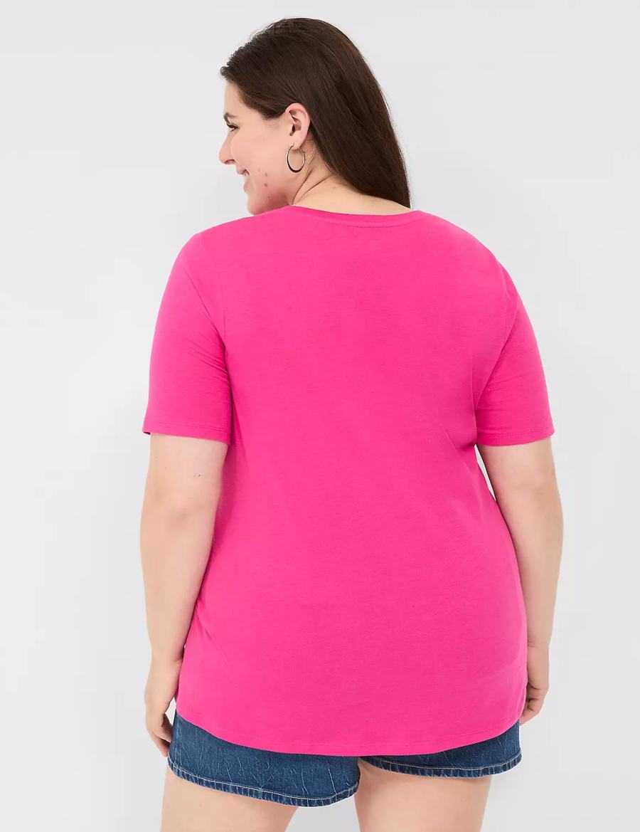 μπλουζακια γυναικεια Lane Bryant Perfect Sleeve V-Neck Tee ροζ | LSN6127SQ