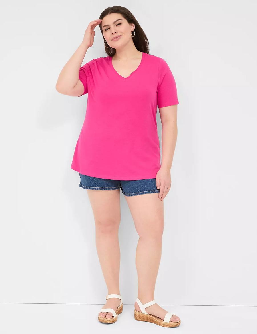 μπλουζακια γυναικεια Lane Bryant Perfect Sleeve V-Neck Tee ροζ | LSN6127SQ