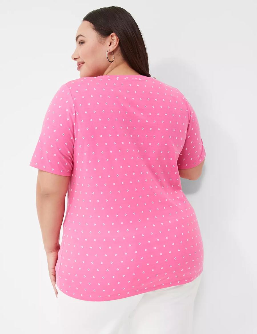 μπλουζακια γυναικεια Lane Bryant Perfect Sleeve V-Neck Tee ροζ | FOE3739WM