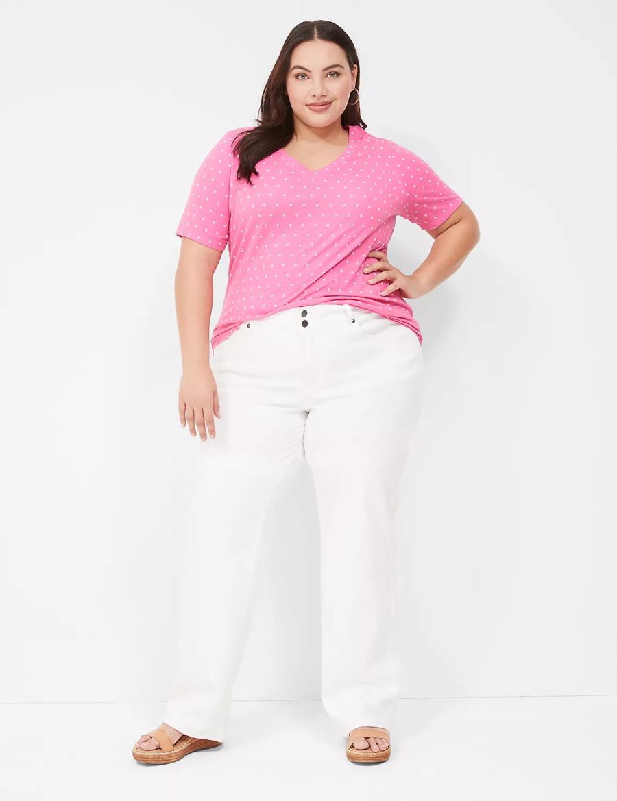 μπλουζακια γυναικεια Lane Bryant Perfect Sleeve V-Neck Tee ροζ | FOE3739WM