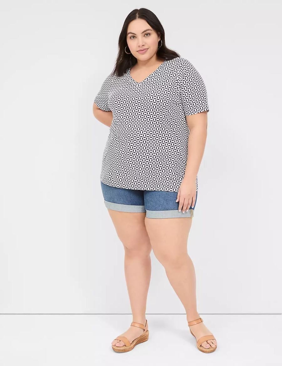 μπλουζακια γυναικεια Lane Bryant Perfect Sleeve V-Neck Tee σκουρο μπλε | PGB5928FY