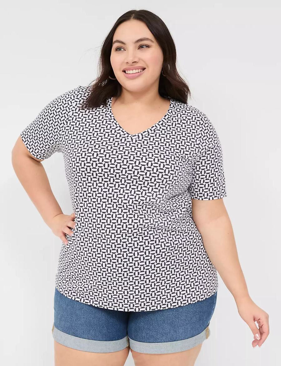 μπλουζακια γυναικεια Lane Bryant Perfect Sleeve V-Neck Tee σκουρο μπλε | PGB5928FY