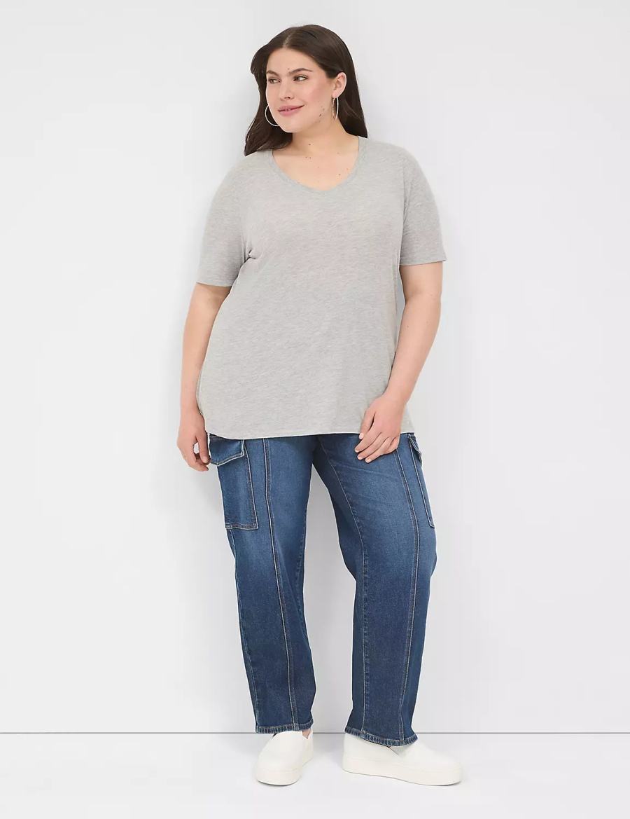 μπλουζακια γυναικεια Lane Bryant Perfect Sleeve V-Neck Tee ανοιχτο γκρι | SSL8129OV