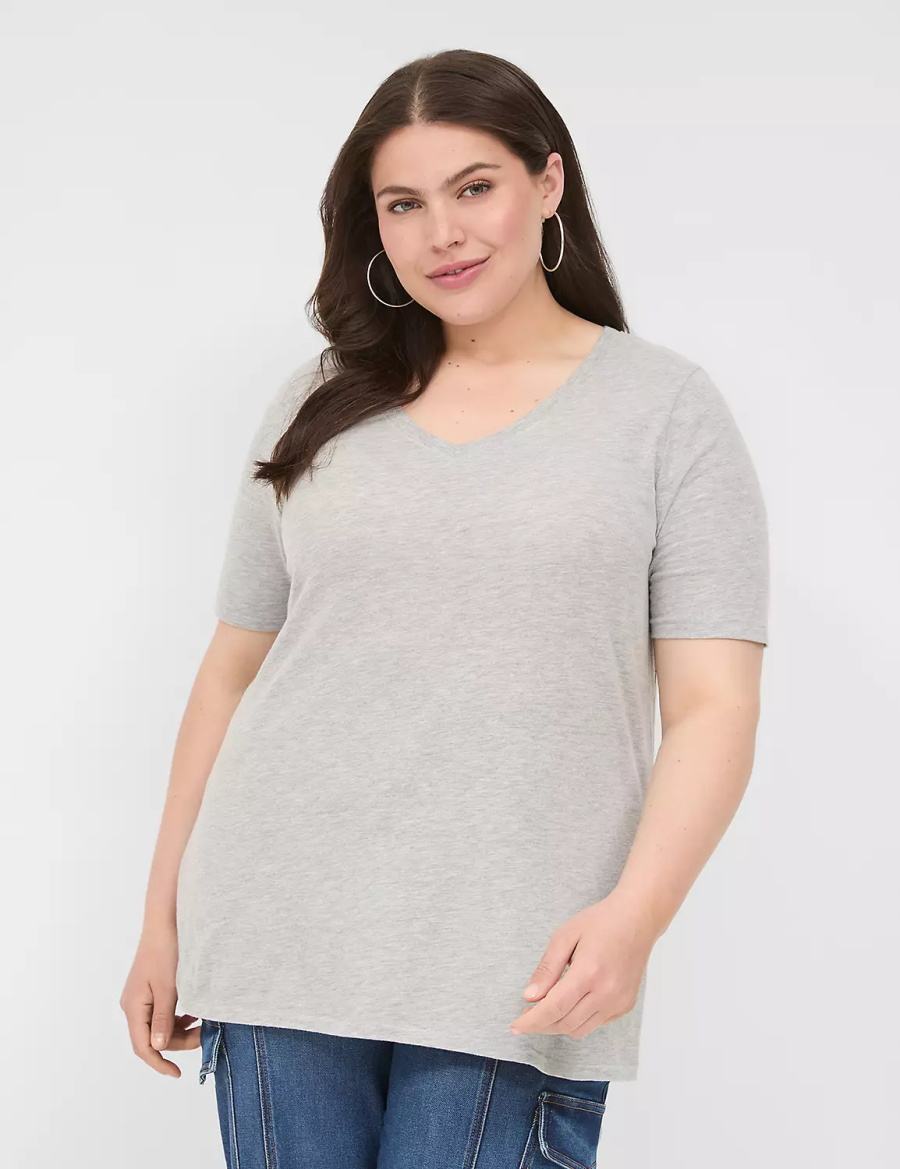 μπλουζακια γυναικεια Lane Bryant Perfect Sleeve V-Neck Tee ανοιχτο γκρι | SSL8129OV