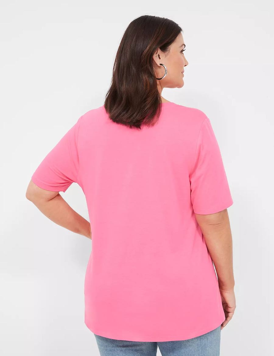 μπλουζακια γυναικεια Lane Bryant Perfect Sleeve V-Neck Tee φουξια | PGQ672RS