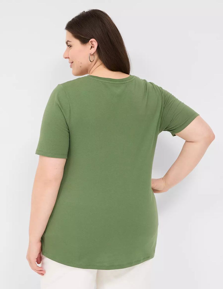 μπλουζακια γυναικεια Lane Bryant Perfect Sleeve V-Neck Tee καφε πρασινο | OTY4475NR