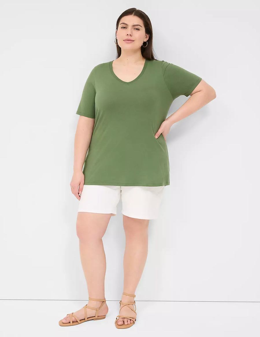 μπλουζακια γυναικεια Lane Bryant Perfect Sleeve V-Neck Tee καφε πρασινο | OTY4475NR