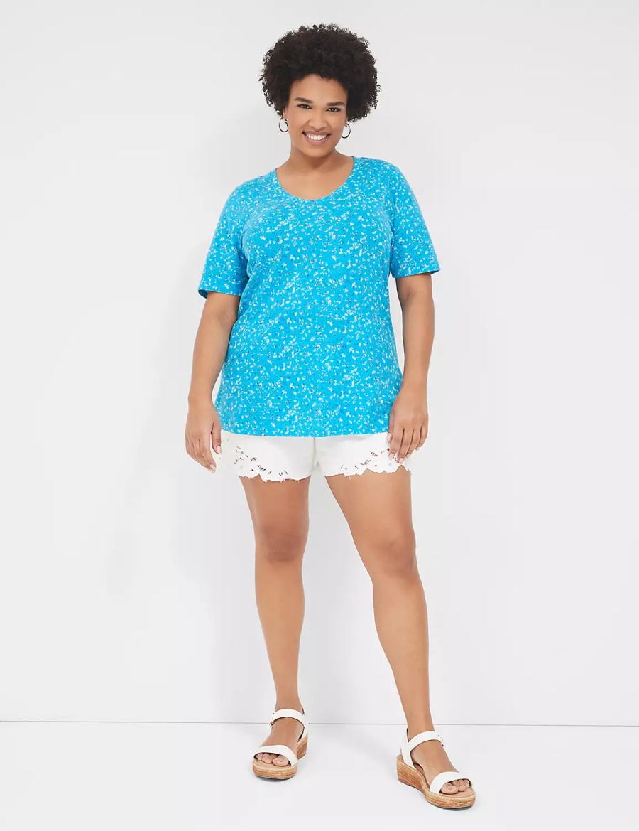 μπλουζακια γυναικεια Lane Bryant Perfect Sleeve V-Neck Tee μπλε | GSN9892BF