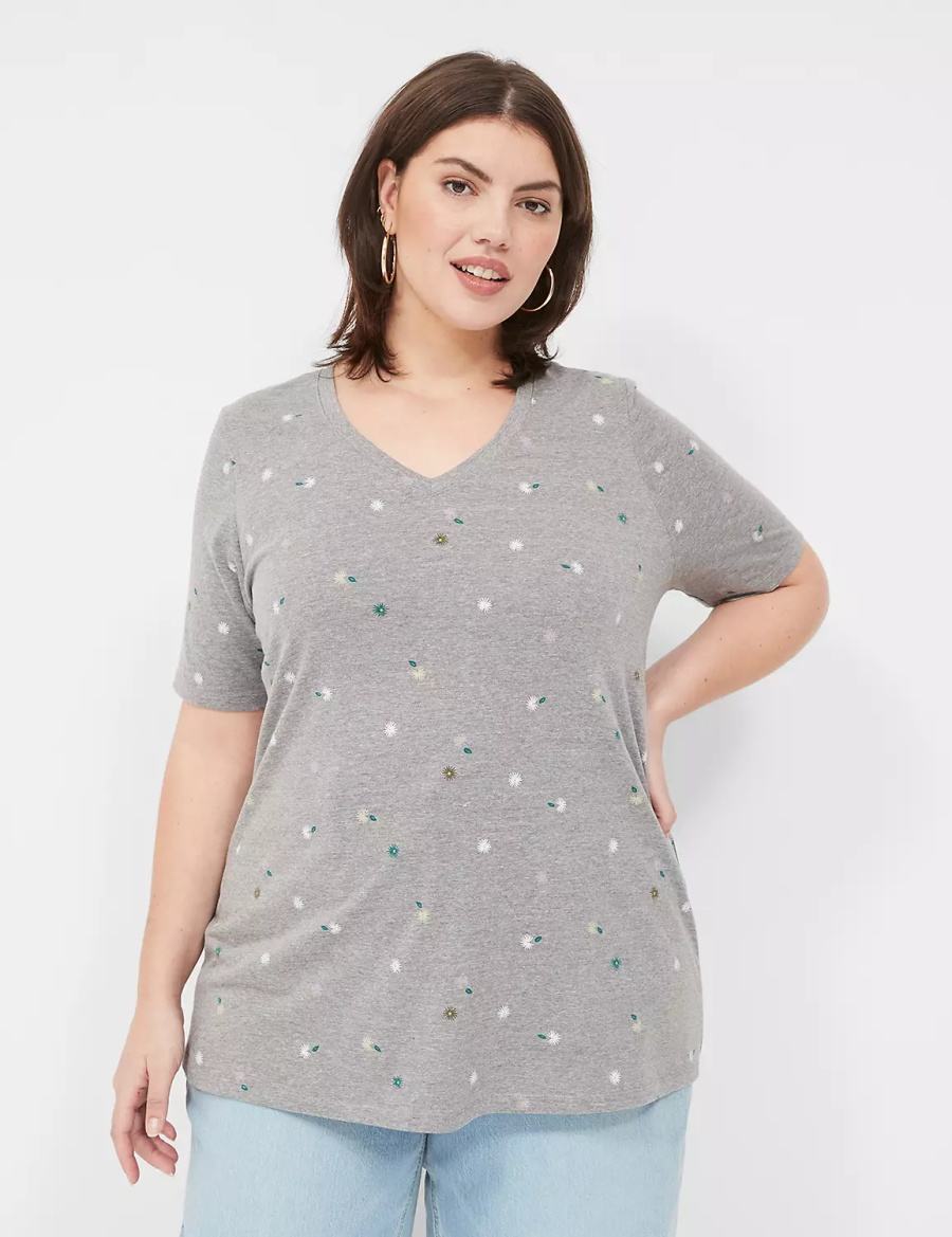 μπλουζακια γυναικεια Lane Bryant Perfect Sleeve V-Neck Tee γκρι | BRW876NW