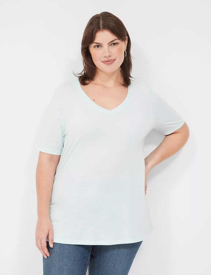 μπλουζακια γυναικεια Lane Bryant Perfect Sleeve V-Neck Tee ανοιχτο πρασινο | BZH6957QL