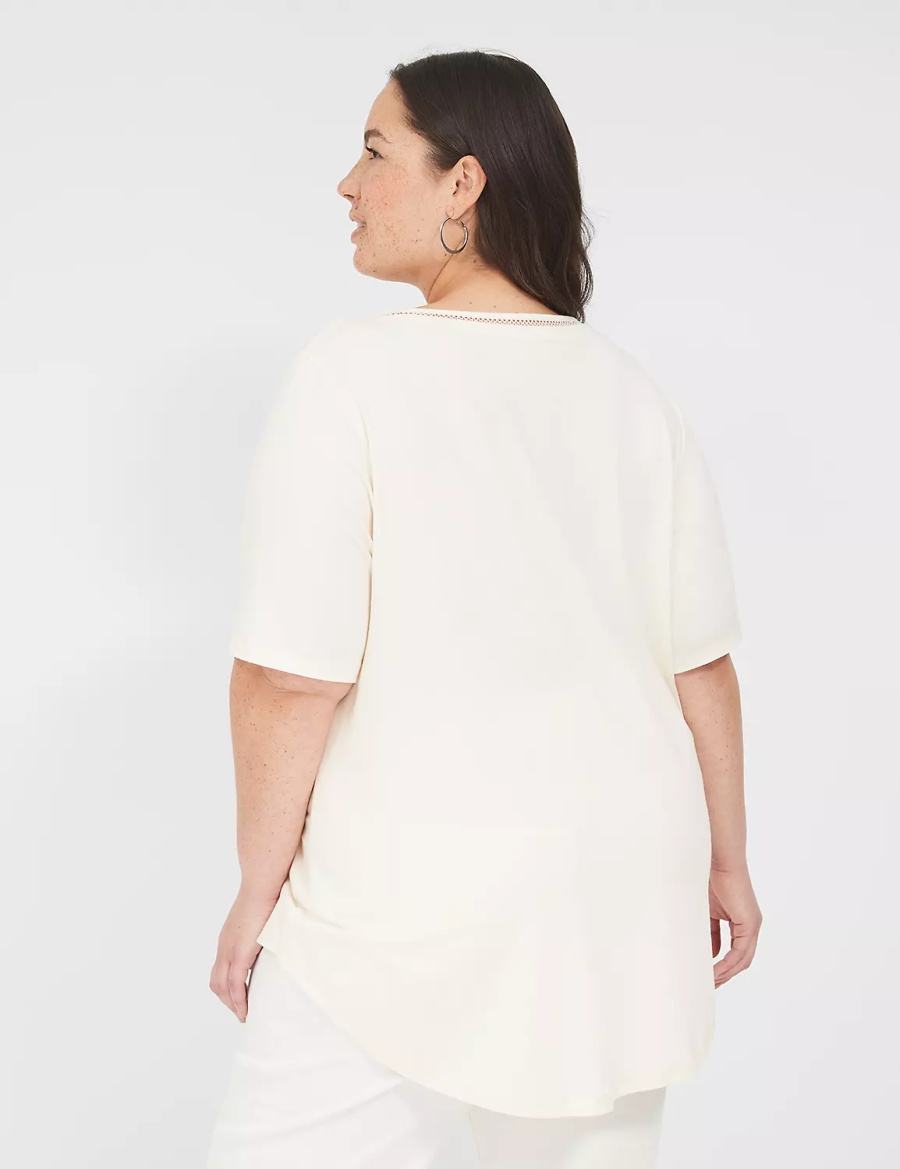 μπλουζακια γυναικεια Lane Bryant Perfect Sleeve V-Neck Trim-Detail Tee ασπρα | QQI3776XL