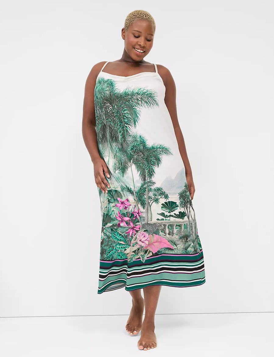 Φορεμα γυναικεια Lane Bryant Placed Print Cowlneck Slip πρασινο Πολύχρωμο | PGC5975KY