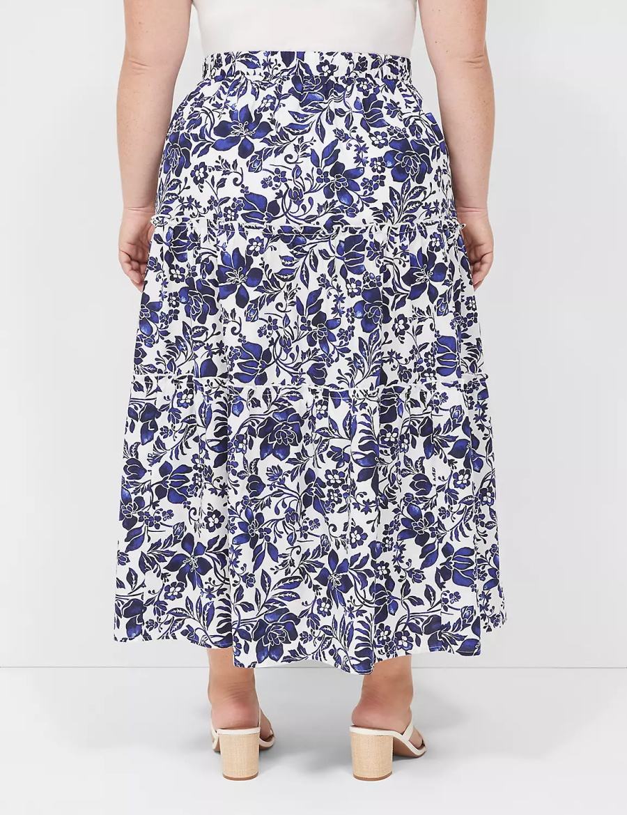 φουστεσ γυναικεια Lane Bryant Poplin Tiered Maxi σκουρο μπλε ασπρα | IJY7136YC