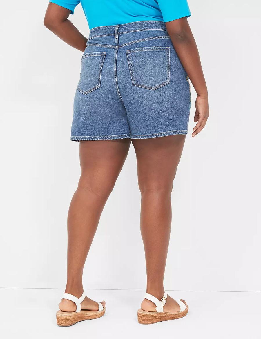 Σορτσ γυναικεια Lane Bryant Pride Boyfriend Fit Jean With Embroidery μπλε | OOB5615IW