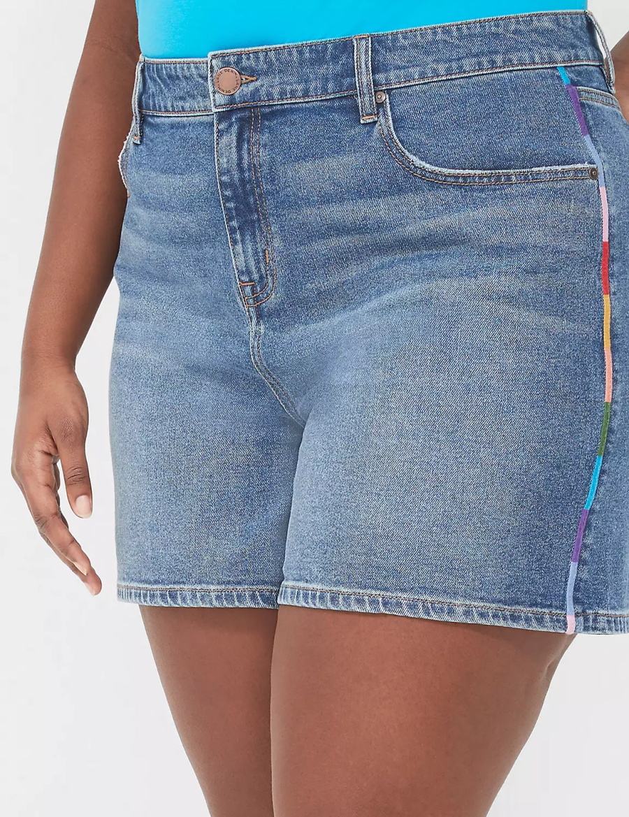 Σορτσ γυναικεια Lane Bryant Pride Boyfriend Fit Jean With Embroidery μπλε | OOB5615IW