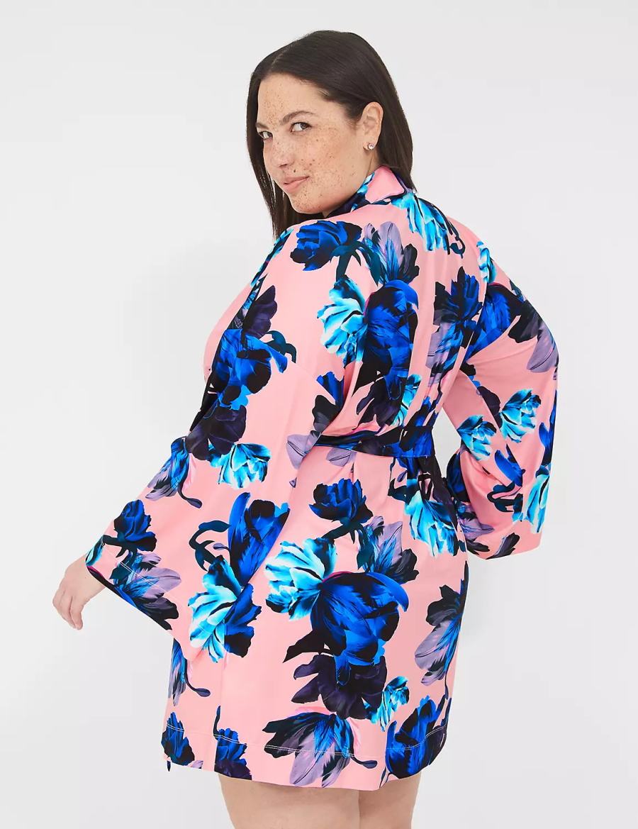 Μπουρνούζι γυναικεια Lane Bryant Printed Microfiber ροζ μπλε Πολύχρωμο | JYF8818ZX