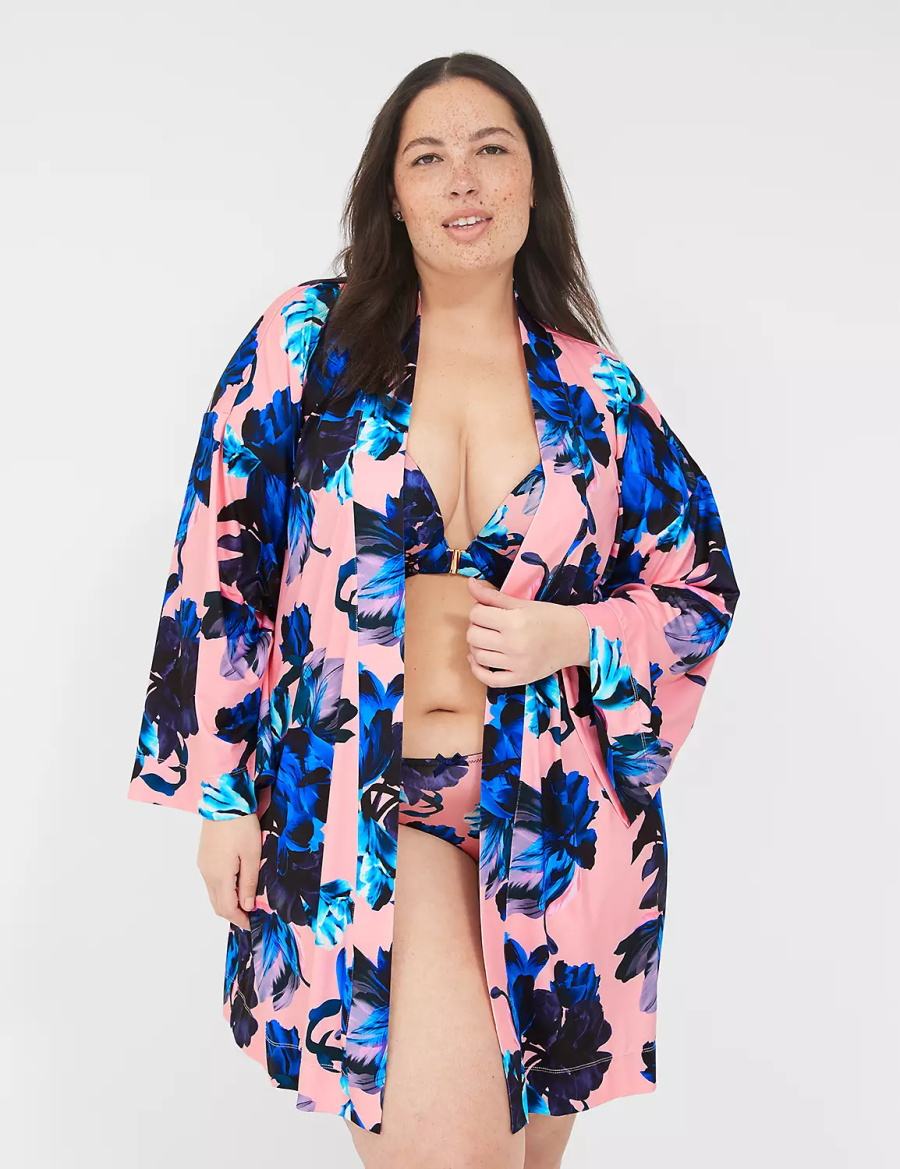 Μπουρνούζι γυναικεια Lane Bryant Printed Microfiber ροζ μπλε Πολύχρωμο | JYF8818ZX