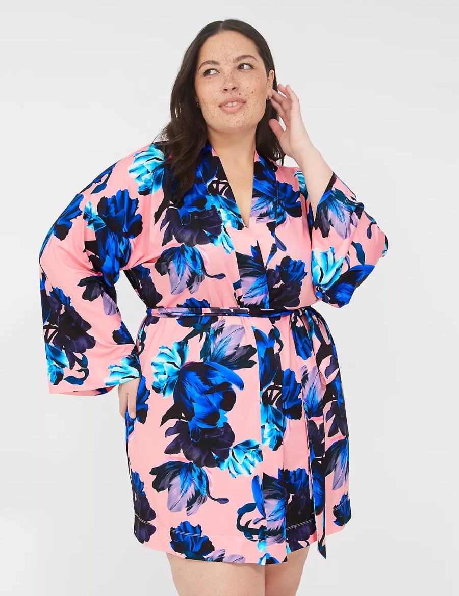 Μπουρνούζι γυναικεια Lane Bryant Printed Microfiber ροζ μπλε Πολύχρωμο | JYF8818ZX