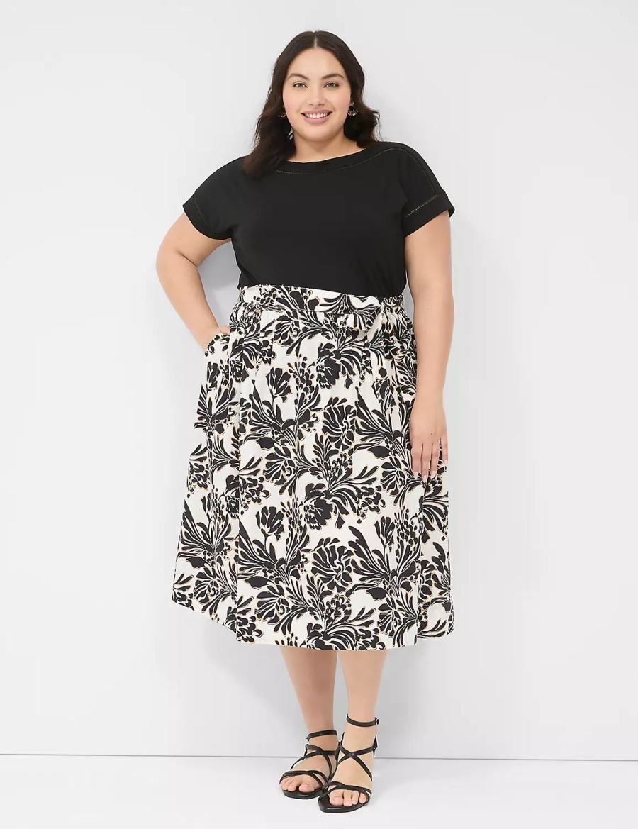 φουστεσ γυναικεια Lane Bryant Printed Midi μαυρα | PUT8441UX