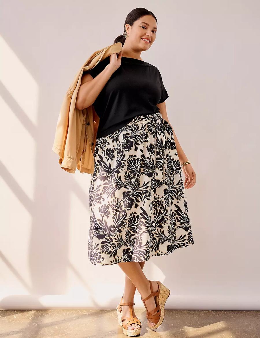 φουστεσ γυναικεια Lane Bryant Printed Midi μαυρα | PUT8441UX