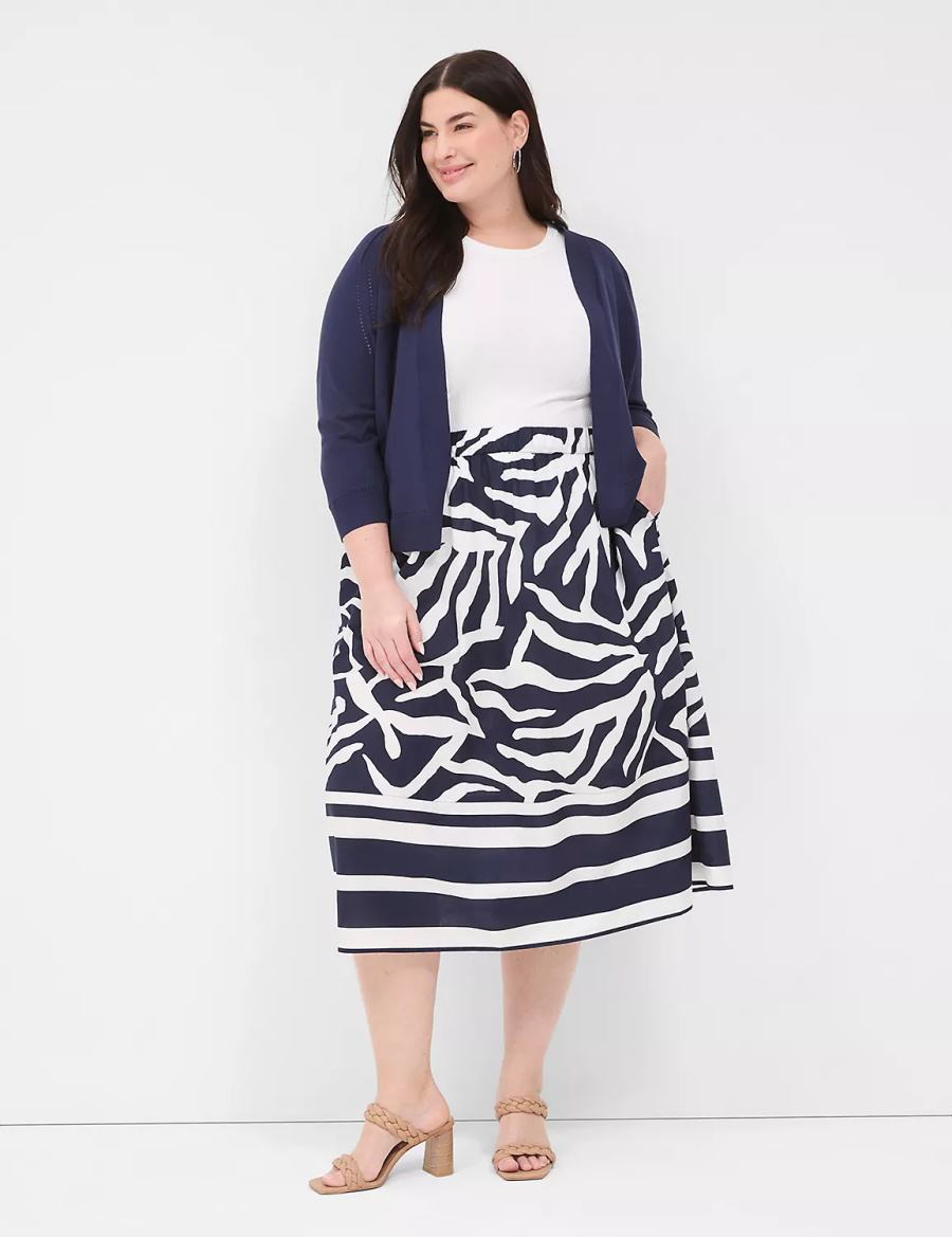 φουστεσ γυναικεια Lane Bryant Printed Midi σκουρο μπλε ασπρα | UKY4367WA