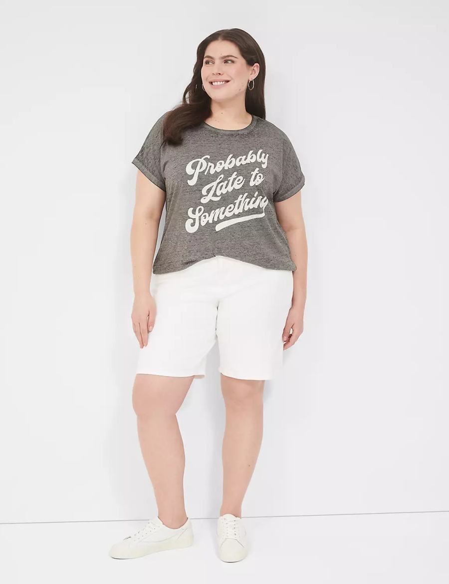 μπλουζακια γυναικεια Lane Bryant Probably Late For Something Graphic Tee γκρι | JOL8291DR