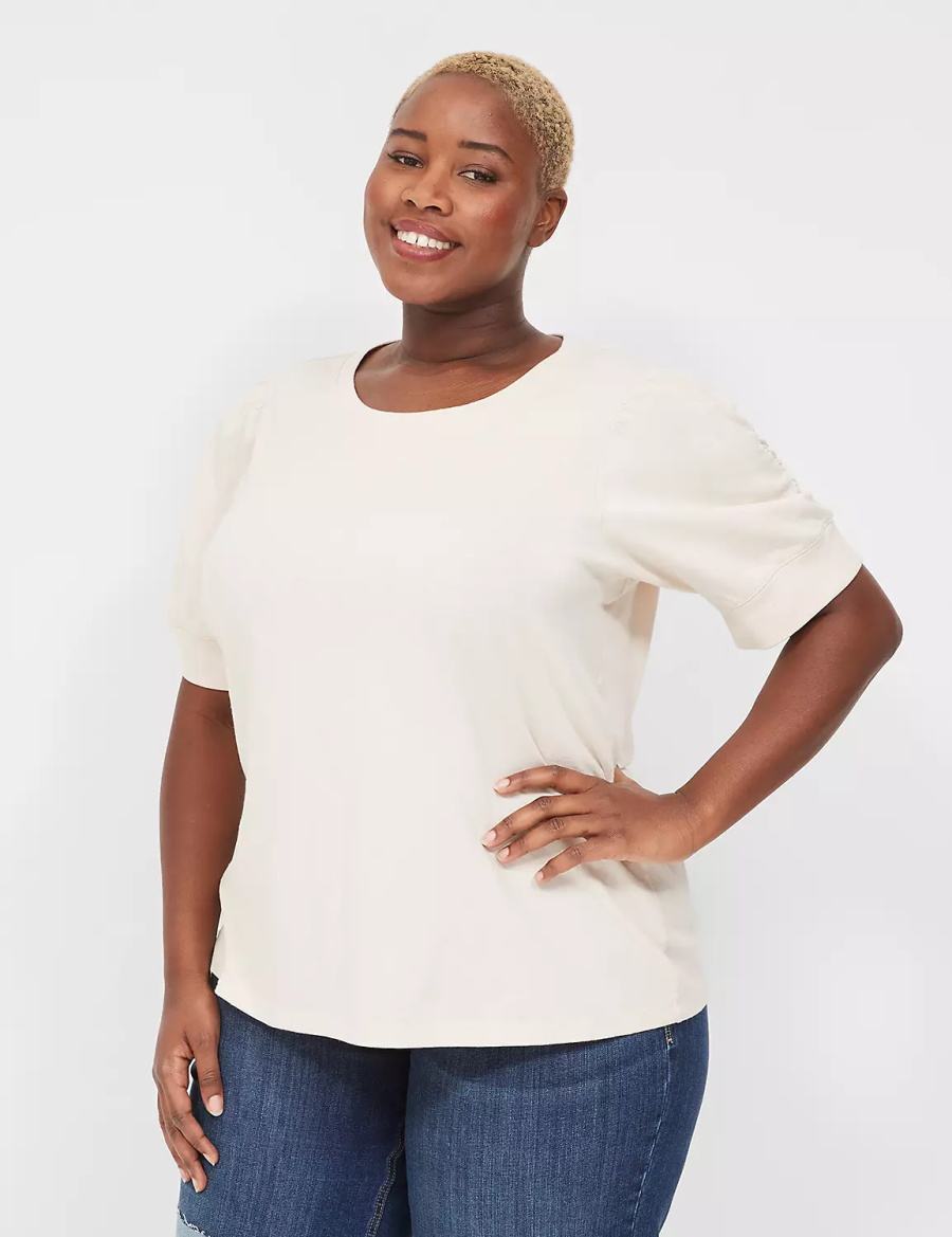 μπλουζακια γυναικεια Lane Bryant Puff-Sleeve Crew-Neck Tee ασπρα | HFD4691SA