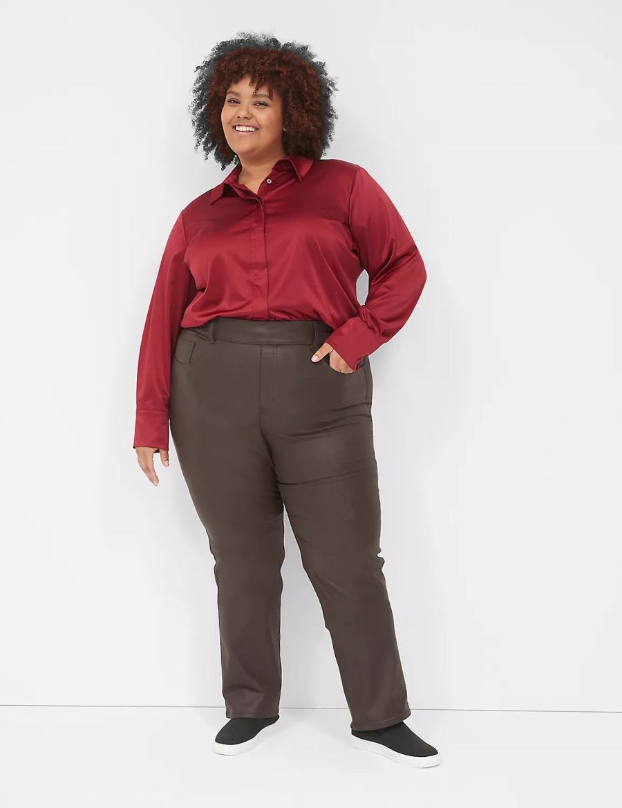 Τζιν γυναικεια Lane Bryant Pull-On High-Rise Straight Coated σοκολάτα | OGW513MC