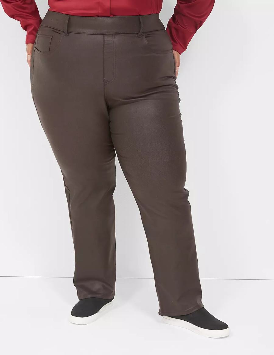 Τζιν γυναικεια Lane Bryant Pull-On High-Rise Straight Coated σοκολάτα | OGW513MC