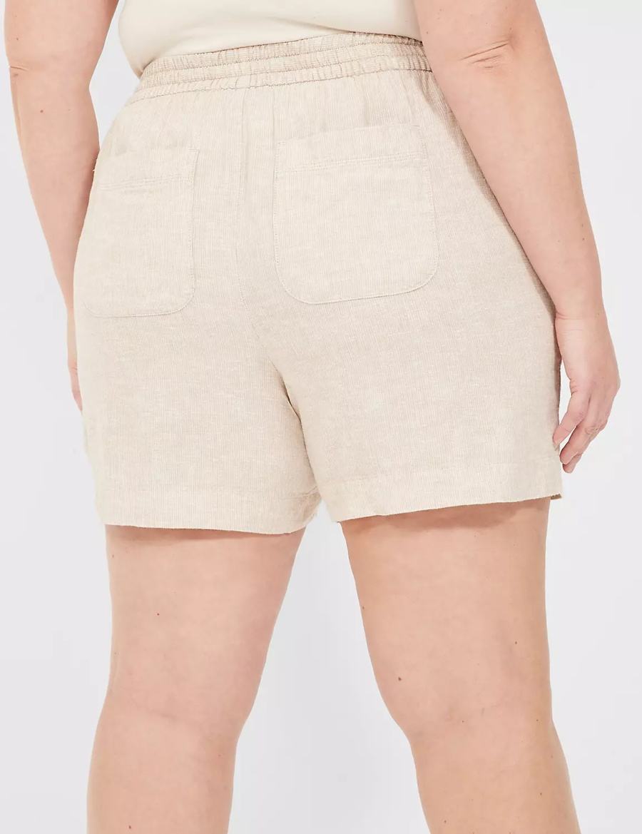 Σορτσ γυναικεια Lane Bryant Pull-On Linen Stripe Μπεζ | WQO8537CW