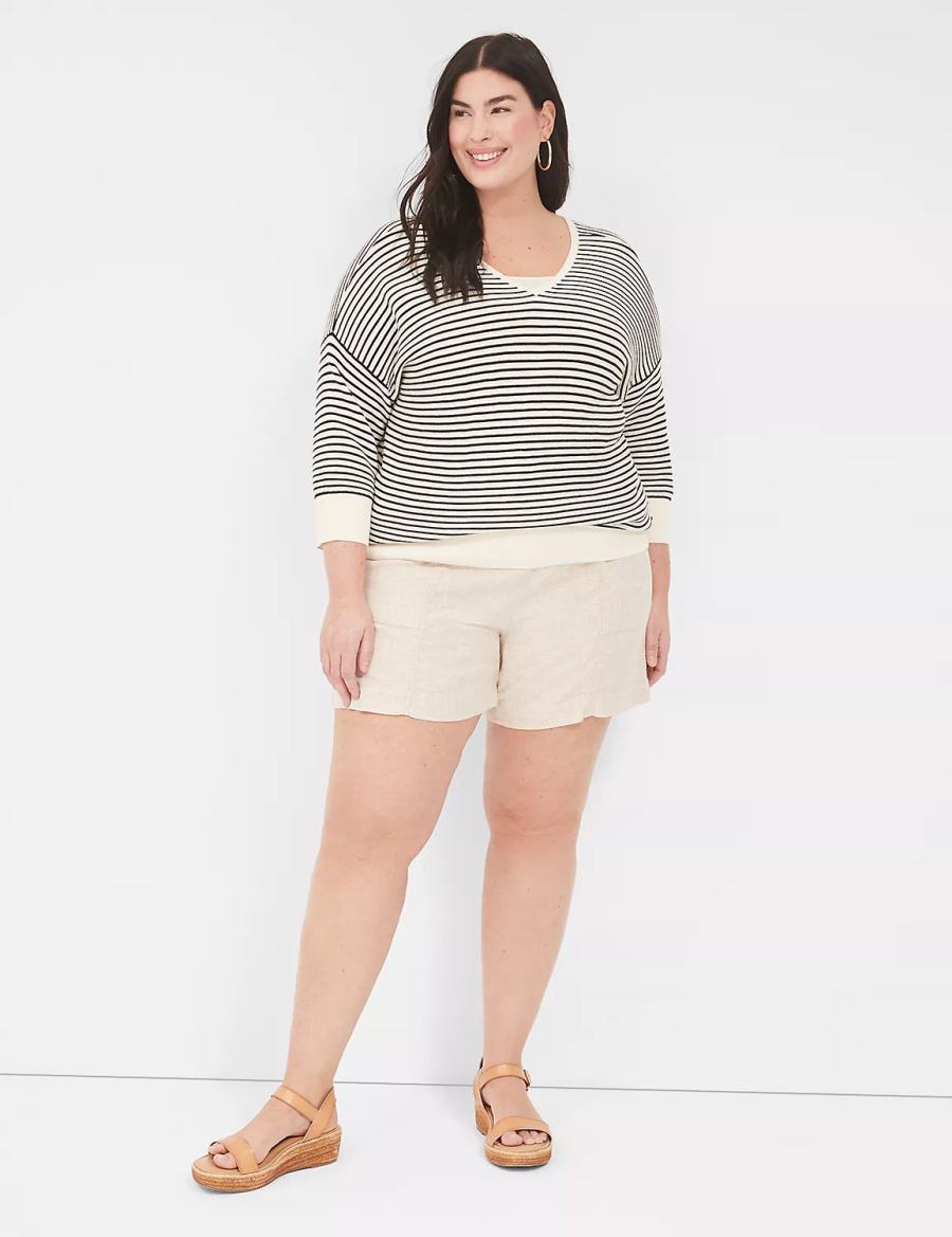 Σορτσ γυναικεια Lane Bryant Pull-On Linen Stripe Μπεζ | WQO8537CW