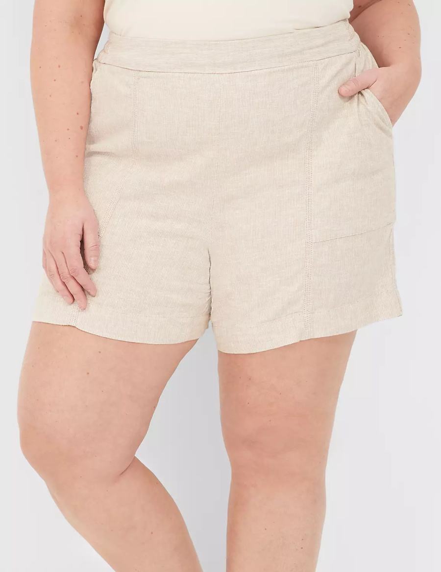 Σορτσ γυναικεια Lane Bryant Pull-On Linen Stripe Μπεζ | WQO8537CW