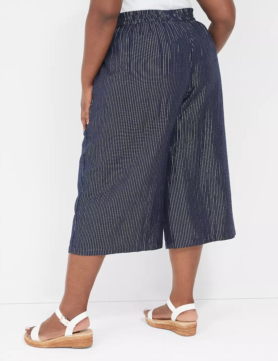 Παντελονι γυναικεια Lane Bryant Pull-On Lurex Gauze Crop Wide Leg μπλε | NQM770AX